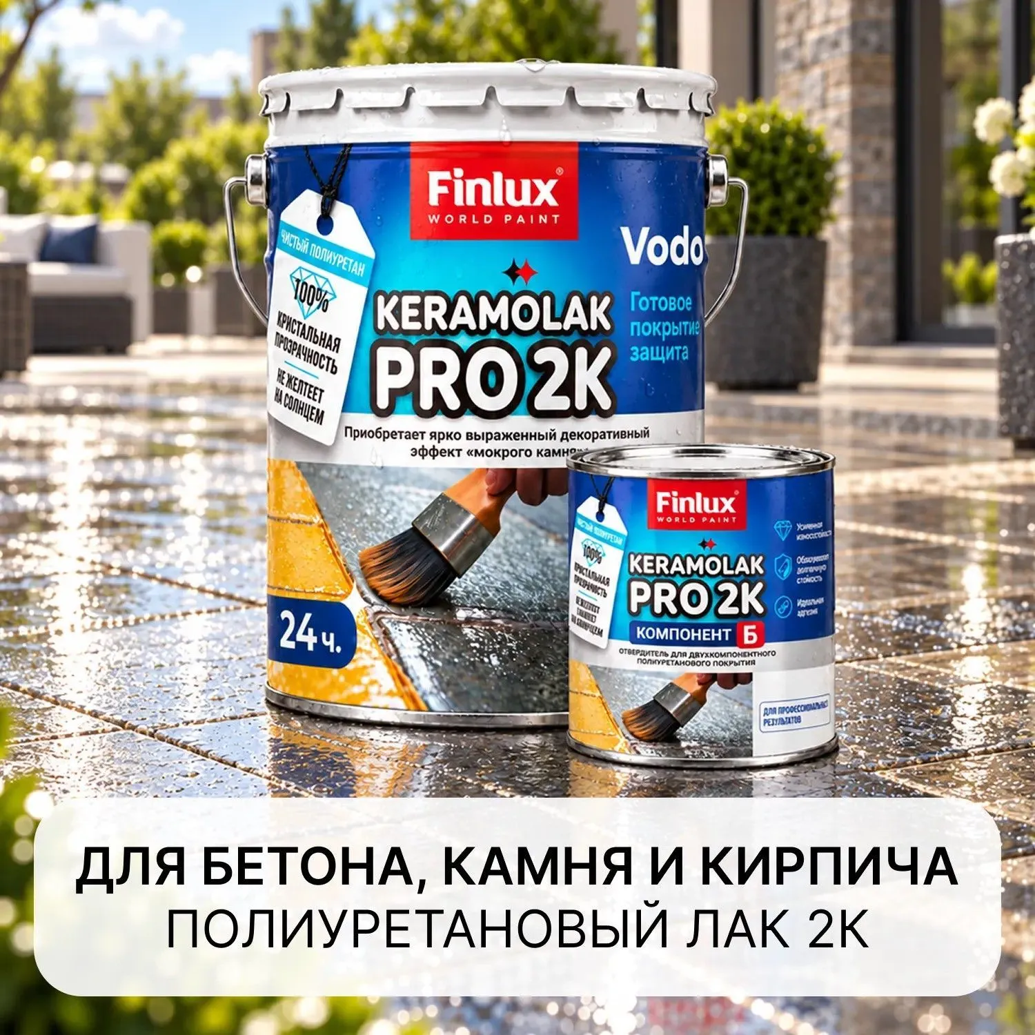Изоляционный полиуретановый износостойкий УФ-стойкий лак для защиты бетона, камня и кирпича Finlux Keramolak Pro 2k