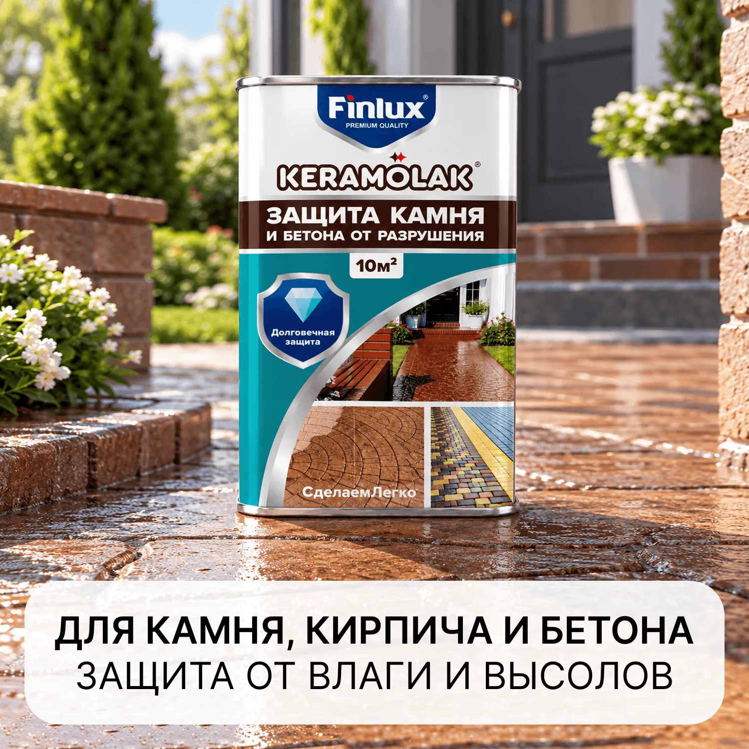 Finlux Keramolak / Финлюкс Керамолак Изоляционное УФ-стойкое керамическое покрытие с эффектом «мокрого камня»  для долгоВечной защиты кирпича брусчатки тротуарной плитки бетона  природного и искусственного камня