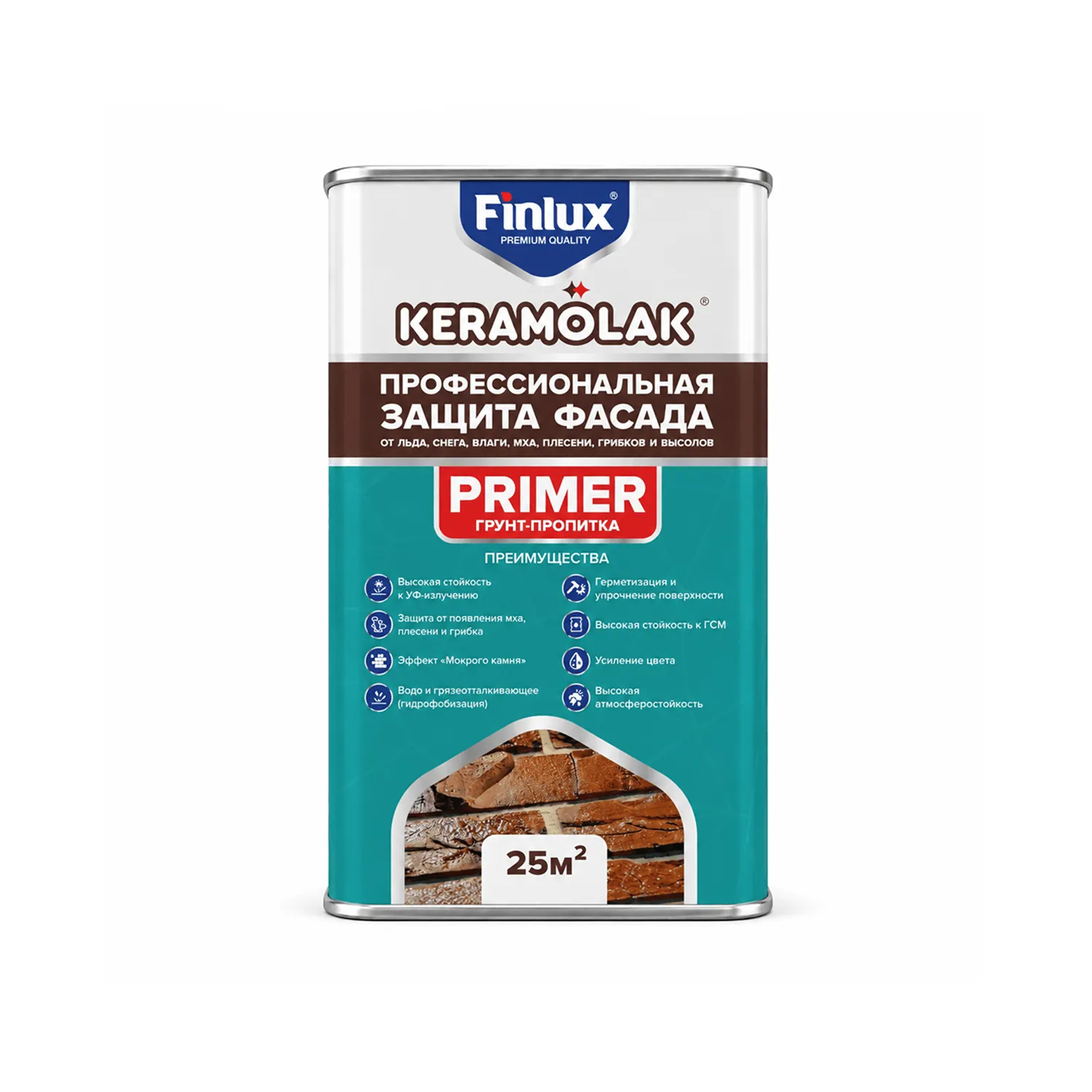 Finlux Keramolak Primer / Финлюкс Керамолак Праймер пропитка для защиты любых фасадов от льда  снега воздействия влаги мха плесени и грибков